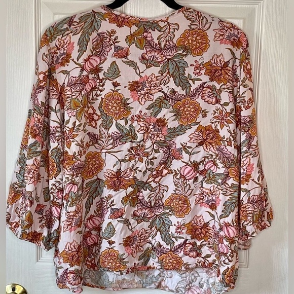 Knox Rose Women Pink Floral‎ Snap Front 3/4 Sleeve Blouse 2XL Casual Summer - Picture 2 of 5